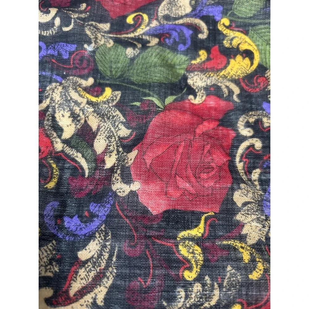 Vtg Oscar De La Renta Scarf Baroque Floral Print Roses Purple Red 29